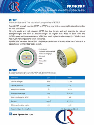 0.4 밀리미터 아라미드 FRP KFRP 중심 부재 어떤 가시도 중단 장력 Strength≥1700Mpa를 깨뜨리지 않습니다